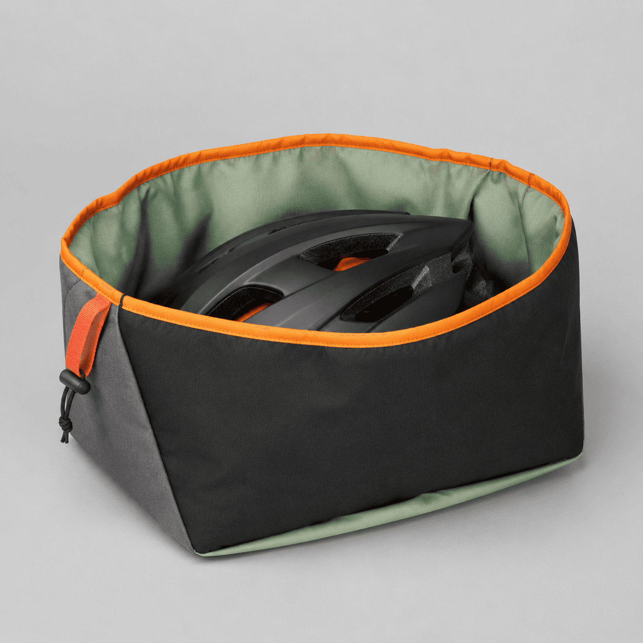 Helmet Shelf Bag — An open-top shelf bag that gives a helmet a tidy home at the door.